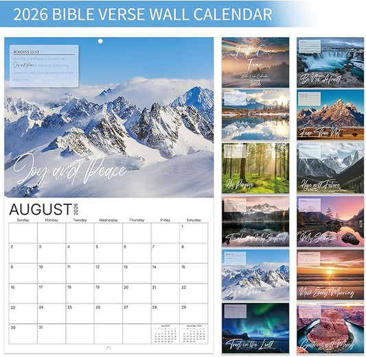Faith Over Fear Bible Verse Wall Calendar 2026-12-Month with Bible Verse & Nature Scenes (Jan 2026 -Dec 2026), 9"x12" Closed, KJV Scripture, Thick Paper Christian Monthly Calendar for Home Office