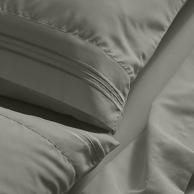 Mellanni Queen Sheet Set - 6-Piece Iconic Collection Bedding, (Including 4 Pillowcases), 21-Inch Extra Deep Pocket, Easy Care, Ultra Soft, Cooling Sheets, Brushed Microfiber - Taupe