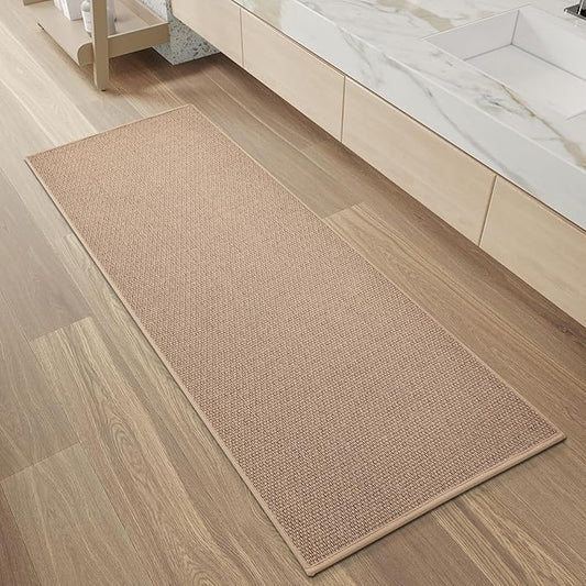 PADOOR Non-Slip Bath-Mats for Bathroom, Rubber-Backing Braided Absorbent Bathroom Mat Machine Washable Thin Bathroom Rugs Fit Under Door Quick Dry Bath Rugs for Floor, 24''x47'' Beige