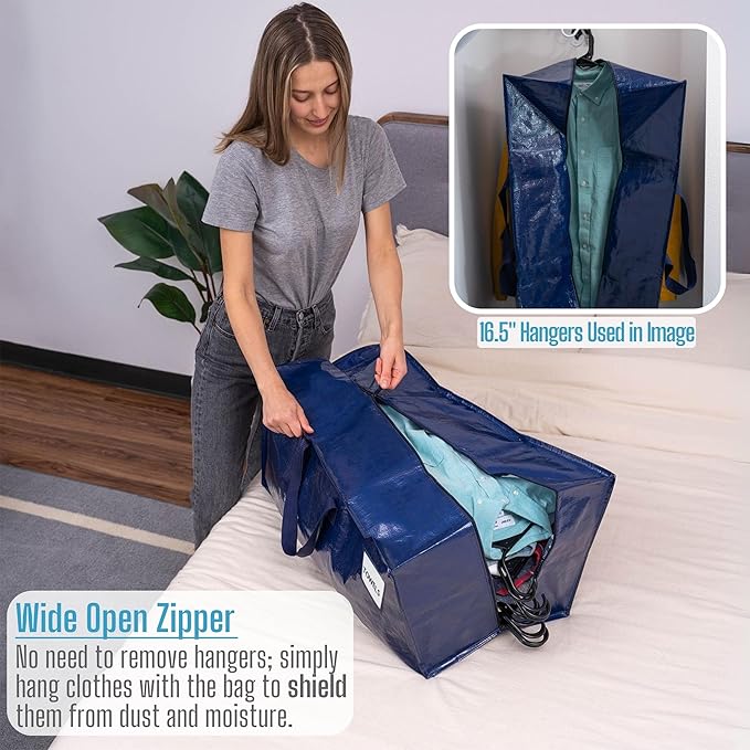 VENO 10 Pack Moving Bags w/Backpack Straps, Heavy Duty, Moving Boxes Alternative, Packing Supplies, Large Storage Totes for Dorm Room Essentials with Zipper for Clothes (Blue, 10 Pack)