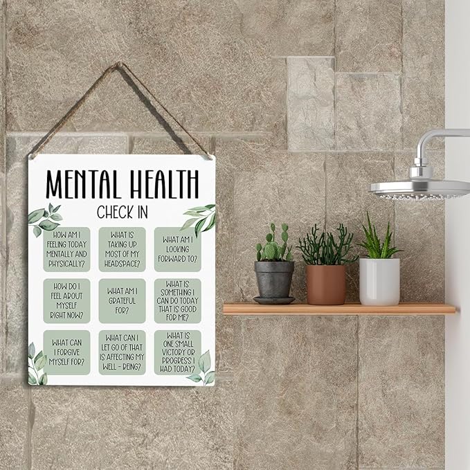 Mental Health Decor, Psychotherapy Sign Counselor Office Decor, Wall Art Wooden Hanging Plaque 10 x 8 Inch, for Office Bedroom Living Room Home, Anxiety...