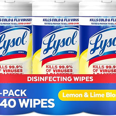 Lysol Disinfectant Wipes, Multi-Surface Antibacterial Cleaning Wipes, For Disinfecting and Cleaning, Lemon and Lime Blossom, 80 Count (Pack of 3)
