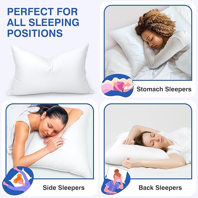 Feather Pillows King Size Set of 2 - Goose Down Hotel Bed Pillow for Sleeping, Soft 600 Thread Count Cotton Cover, Fluffy Support Surround Fill Polyester for Side, Back, Stomach Sleepers