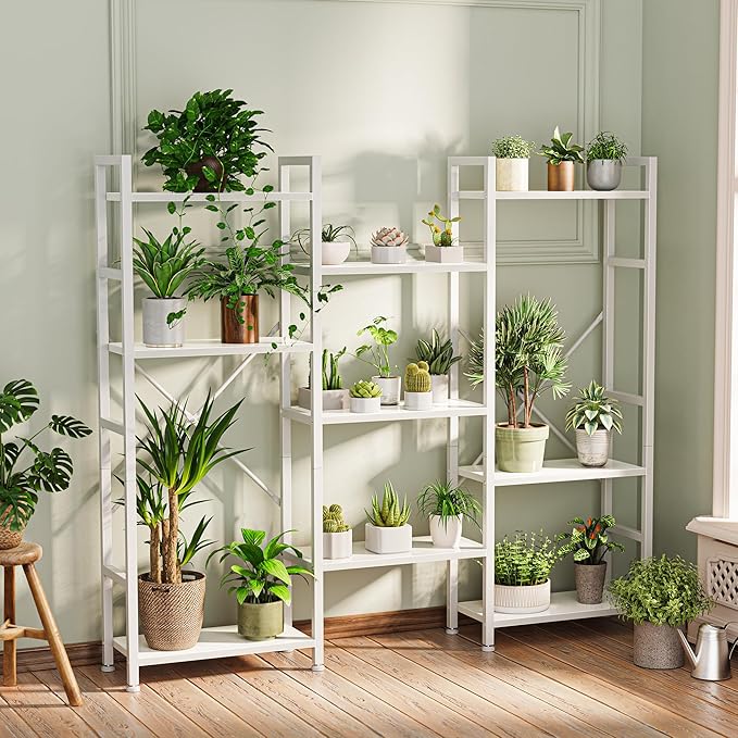 SUPERJARE Triple 4 Tier Bookshelf, Bookcase with 11 Open Display Shelves, Wide Book Shelf Book Case for Home & Office, White