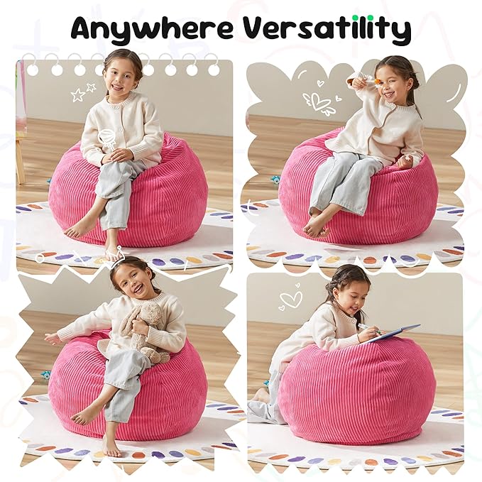 Hobestluk 2.5FT Bean Bag Chair Beanbags Small Bean Bag Chair with Filler Included Teardrop Bean Bag with Removable Cover for Bedroom Living Room (Small, Pink)