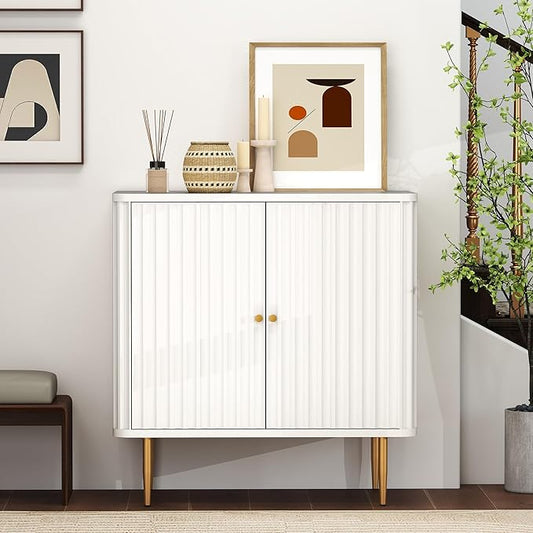 32" Sideboard Buffet Cabinet with Storage,Modern Accent Cabinet with 2 Door and Removable Shelves,Credenza Buffet Table for Living Room,Dinning Room,Entryway,White