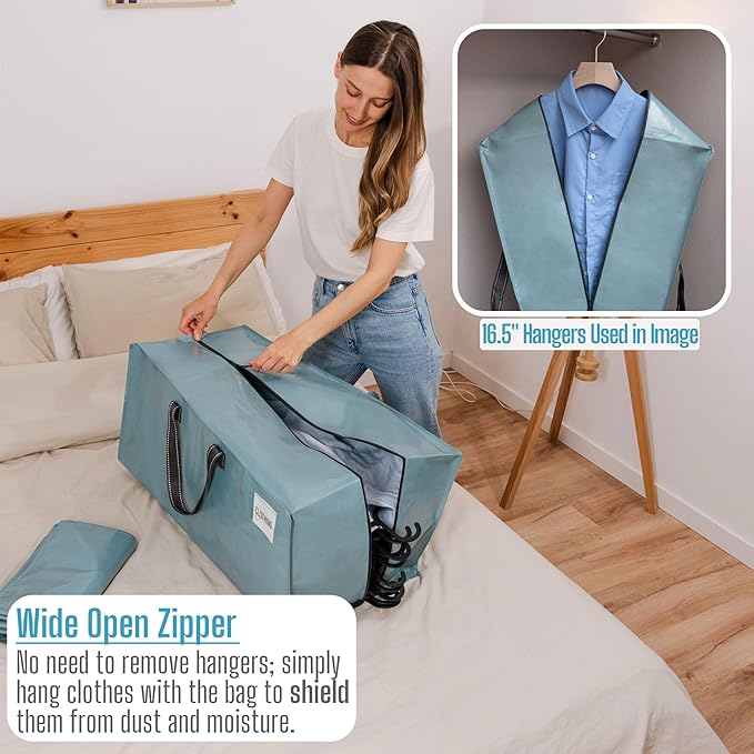 VENO 4 Pack Moving Bags w/Backpack Straps, Heavy Duty, Moving Boxes Alternative, Packing Supplies, Large Storage Totes for Dorm Room Essentials with Zipper for Clothes (Shiny Light Blue, 4 Pack)