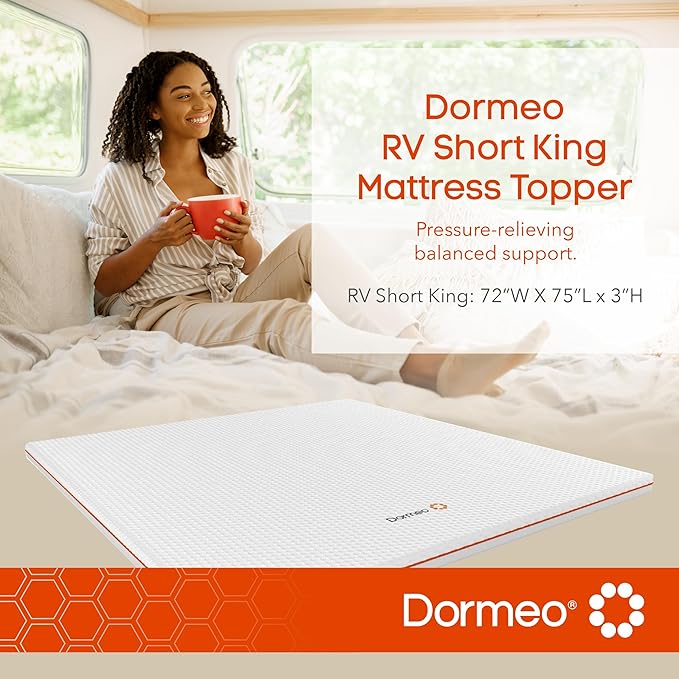 Dormeo RV Short King Cooling Mattress Topper, 3-Inch with Octaspring® Technology for Optimal Back Support, Medium Firmness