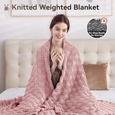Knitted Weighted Blanket Adults, No Beads Heavy Blanket 40” x 60'' 7lbs, Breathable Chunky Knit Blanket, Cooling Weighted Blanket for Hot Sleepers, Christmas Home Decor (HoneyPink)