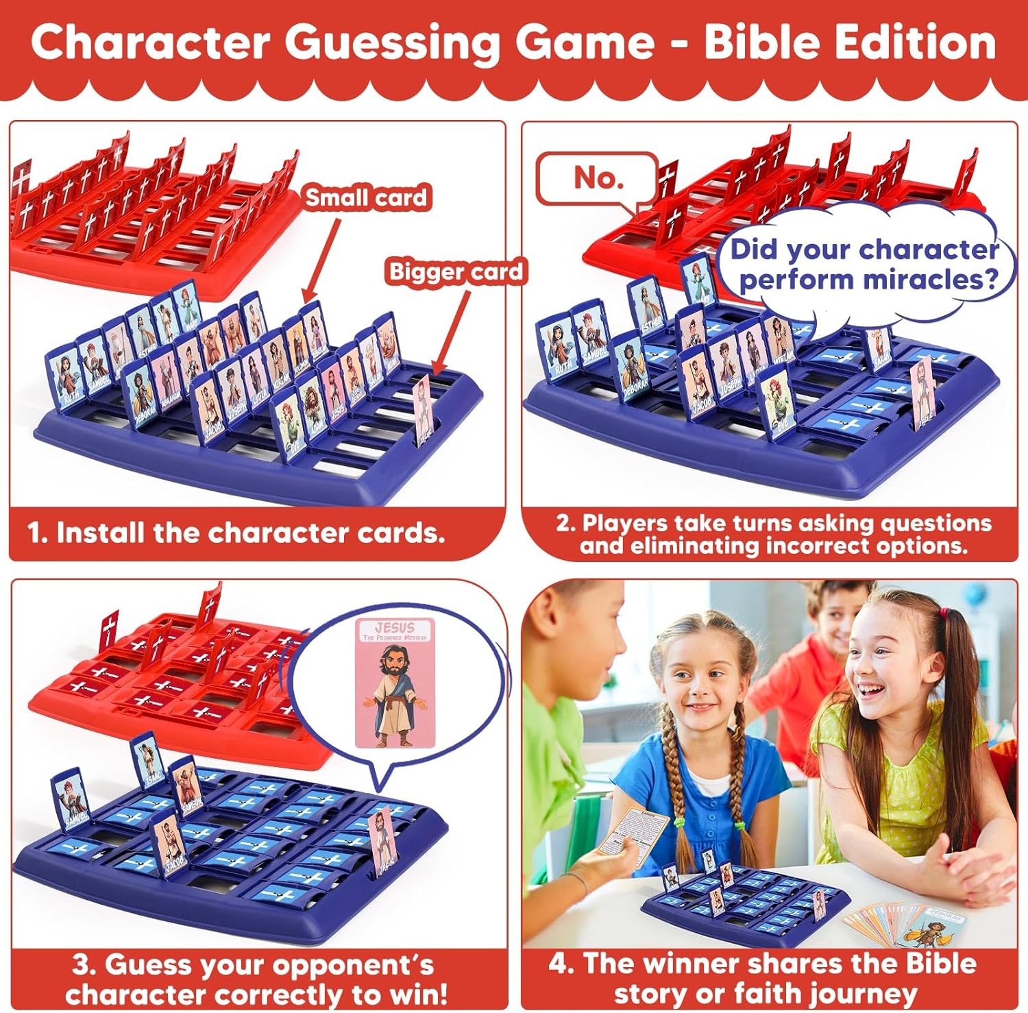 Garybank Guess Bible Who Am I Games for Kids, 24 Holy Bible Characters with Life Story & Verse Cards, Bible Trivia Study Supplies for Sunday School, Youth Group & Teens, Christian Catholic Gifts