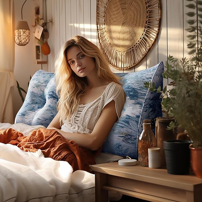 10 lbs Thickened Wedge Pillow Headboard Body Positioner Bed Wedge Pillow Backrest Support Triangular Headboard Pillow for Sleeping with Side Pocket Velvet Positioning Support Orchid Blue Full