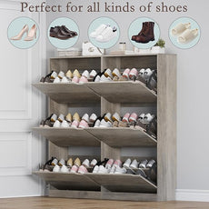 Shoe Cabinet with 6 Flip Drawers, Slim Narrow Shoe Storage Cabinet, Freestanding Shoe Organizer for Entryway, Hallway, Foyer