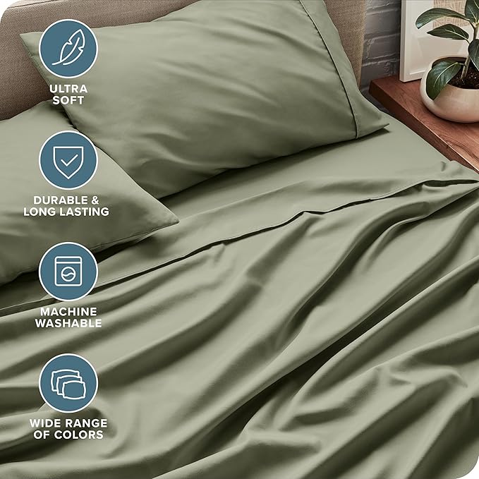 Bare Home Ultra-Soft Split Cal King Sheet Set - Luxury 1800 - Hydro-Brushed - Deep Pockets - Easy Fit - 4 Piece Set - Bedding Sheets & Pillowcases (Split California King, Sage) BareHome