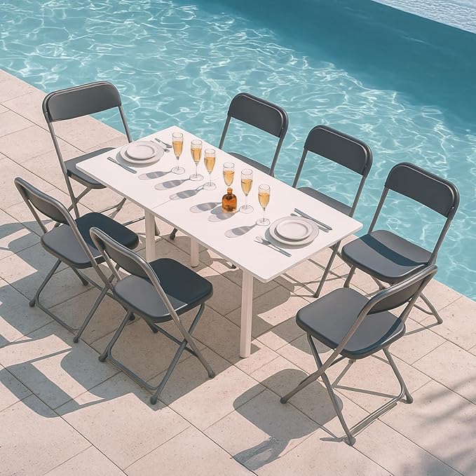 10 Pack Gray Plastic Folding Chairs for Outside, Portable Stackable Commercial Metal Foldable Chairs with Steel Frame for Home Events Office Wedding Party, 350lbs Capacity