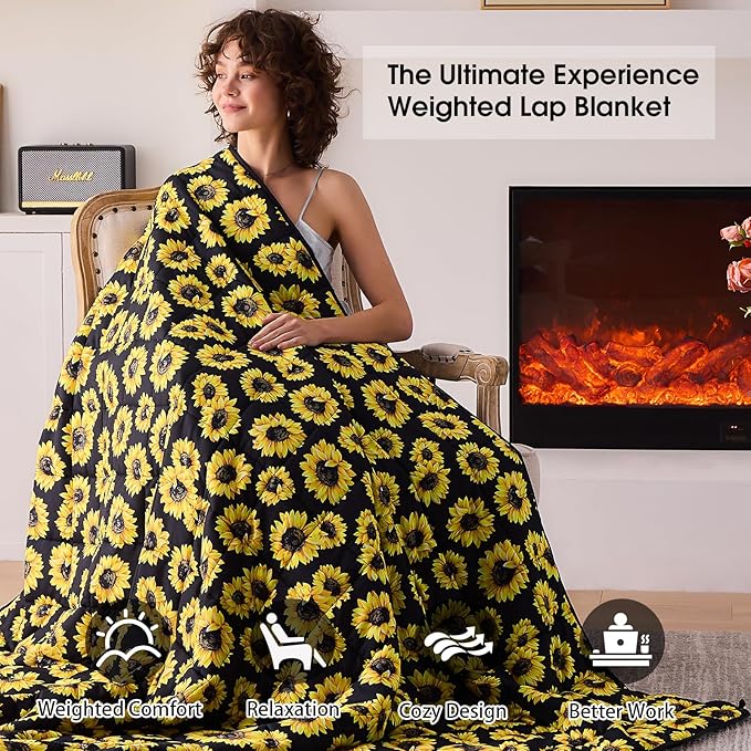 Sunflower Weighted Blanket for Adults 15lbs, 48"x72", Twin Full Size Cooling Heavy Throw Blanket for 120-160lbs, Microfiber Soft Thick Big Blankets Weighted Comforter Gift for Sleeping