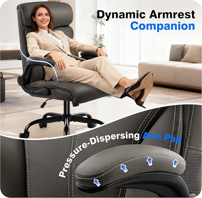 Office Chair - Executive High Back Breathable Comfy Desk Chair with Lumbar Support - Ergonomic Leather Rolling Swivel Computer Chair with Rock Function for Working Studying Gaming Relaxing