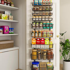 9-Tier Over The Door Pantry Organizer, Pantry Storage and Organization, Black Metal Hanging Spice Rack Seasoning Shelves Door, Wall Mount for Home & Kitchen, Laundry Room Bathroom Organization