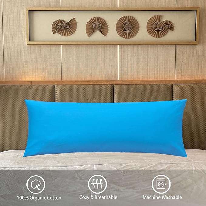 iMaylex Soft 100% Egyptian Cotton Zipper Pillow Case, Cozy and Lightweight Pillowcase, Easy Care, Blue, Body, 20'' x 48''