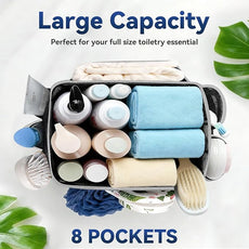 YASONIC Mesh Shower Caddy Portable for Dorm College Room Essentials, 8-Pocket Large Shower Bag with Double Handles, Hanging Shower Basket for Beach, Swimming, Bathroom, Beach, Camp, Gym, Black-Grey