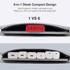 USB C Fast Charger 100W GaN 6 Port Type USB C Charging Station Hub Block Wall Charger Power Strip Adapter Plug Cube Brick 3 USB A for iPad iPhone16 15 14 13 12 11 Pro Max