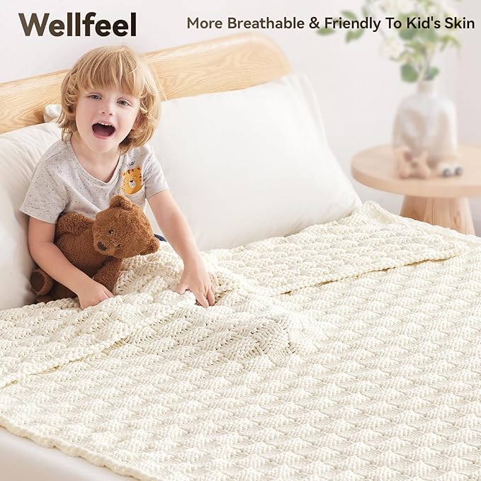Knitted Weighted Blanket for Adult, No Beads Heavy Blanket 50” x 60'' 10lbs, Breathable Chunky Knit Blanket, Cooling Weighted Blanket for Hot Sleepers, Christmas Home Decor (Ivory White)