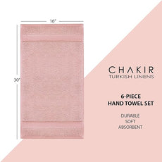 Chakir Turkish Linens | Hotel & Spa Quality 100% Cotton Premium Turkish Towels | Soft & Absorbent (6-Piece Hand Towels, Pink)
