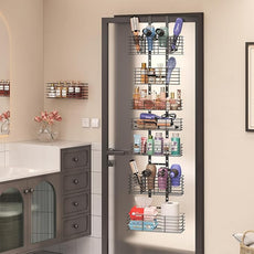 7-Tier Over The Door Organizer, Shower Caddy Hanging &Wall Mounted Hair Tool Organizer/Hair Dryer Holder Adjustable, Behind Door Storage for Bathroom Bedroom Closet Cabinet Pantry Kitchen