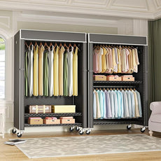 FUTASSI Black Clothing Rack with Dark Gray Cover, P1C Plus Rolling Closet with Wheels, Metal Garment Rack for Hanging Clothes, Clothing Storage Wardrobe, 46