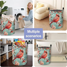 Vintage Cardinal Bird Laundry Basket, Flowers Oxford Cloth Laundry Hamper With Handle Foldable Portable Clothes Storage Basket Storage Bag For Laundry Room/Bathroom/Bedroom/Dormitories