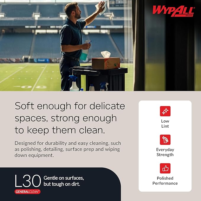 WypAll GeneralClean L30 Cloths Heavy Duty Cleaning Wipes (05812), Quarterfold, Strong and Soft Bulk Paper Wipers, White (12 Packs of 90 Sheets, 1,080 Sheet Total)