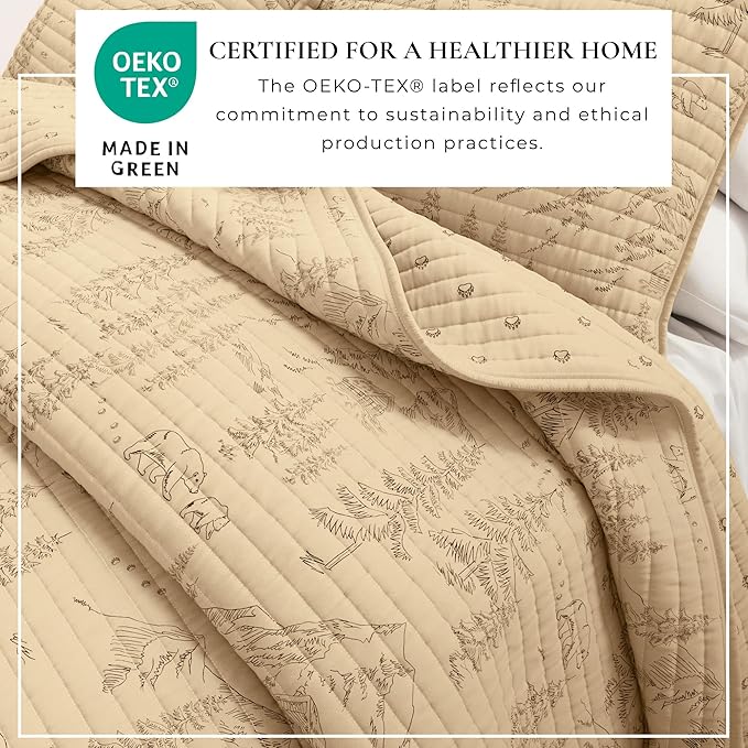 Great Bay Home King Reversible Rustic Lodge Bear Bedspread Quilt with Shams - All Season Cabin Coverlet Bedding Set (Includes 1 Quilt, 2 Pillow Shams)