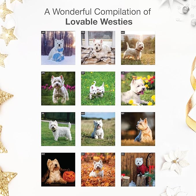 RED EMBER Westies West Highland White Terriers 2026 Wall Calendar 12 Month | 12" x 24" Open | Thick & Sturdy Paper | Holiday Gift | Cute Puppy Dog Calendar 2026