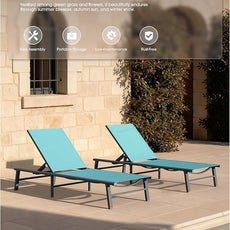 Ciokea Upgraded Aluminum Outdoor Lounge Chair - No Assembly Needed, Foldable Patio Chaise Lounge with 5 Adjustable Positions, Reinforced Frame for Extra Durability, Pool Beach Lounge Chair,Lake Blue