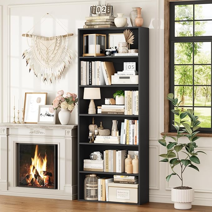 FOTOSOK 6-Tier Open Bookcase and Bookshelf Set of 2, Freestanding Display Storage Shelves Tall Bookcase for Bedroom, Living Room and Office, Black