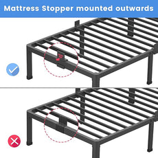 MAF 18 Inch Full Size Bed Frame with Round Corner Legs Mattress Slide Stopper No Box Spring Needed Heavy Duty Metal Platform Bed Frames Under-Bed Storage Space, 3000 LBS Steel Slats Support