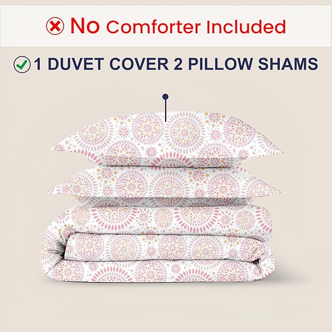 Kotton Culture 3 Pc California King Size Duvet Cover Set -100% Egyptian Cotton Sateen 600 Thread Count Ultra Soft Premium Durable Comforter Cover Zipper Closure & Corner Ties (Mandala,104"x98")