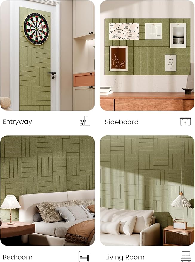 Bumusty Large Cork Board Alternative-36 x24 Felt Bulletin Board Tiles, with 30 Pushpins, 40 Adhesive Tabs, 6-Pack Slat Wall Paneling, Cork Boards for Office Push Pin Board Felt Board-Olive Green