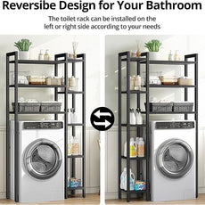 IRONCK Over The Toilet Storage with 8-Titer Shelf, Mass-Storage Side Storage Open Rack, Freestanding Bathroom Organizer Space Saver, for Bathroom, Restroom, Laundry, Black