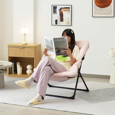 Comfy Saucer Chair for Adults, Soft Faux Fur Bedroom Chair with Ottoman, Accent Dorm Chairs, Living Room Reading Chairs and Footstool, Folding Lounge Seat for Teens, X-Large, Light Pink