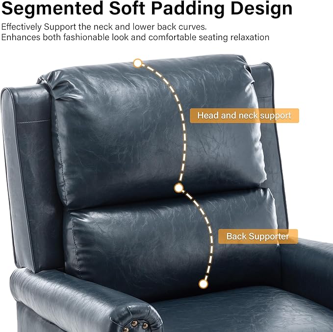 Faux Leather Recliner Chair, Modern Pushback Armchair with Adjustable Backrest & Footrest for Bedroom, Living Room - Dark Blue, Set of 2
