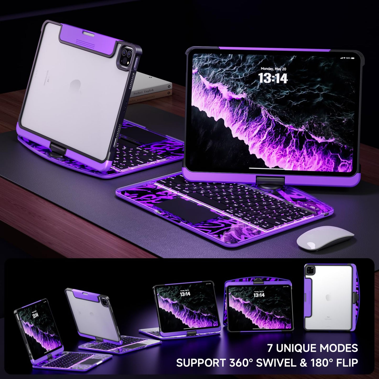 Transparent Keyboard Case for iPad 11” (10th & 11th Gen) – 360° Rotating, Backlit, Trackpad