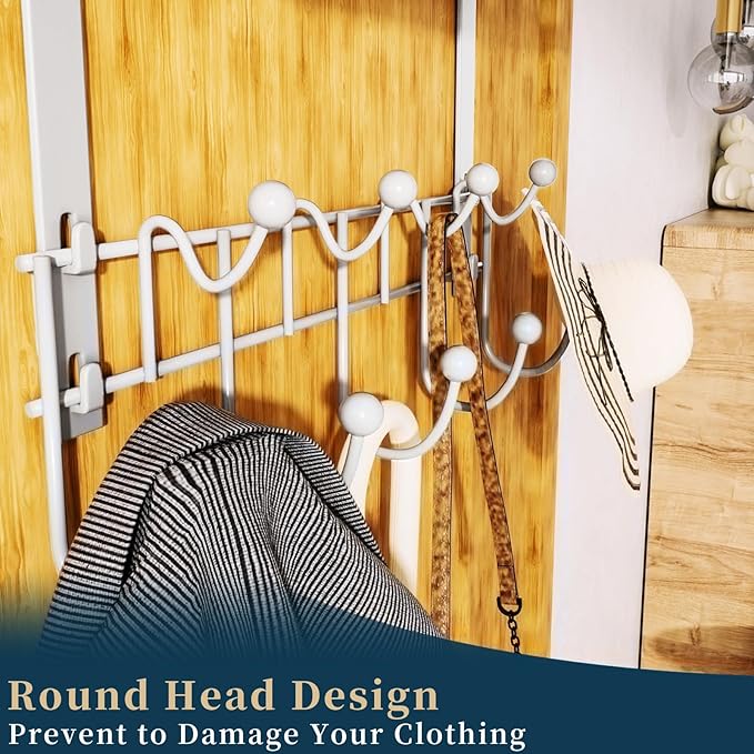 Consumest Over The Door Hooks Organizer - Extra Long Door Hanger with 9 Coat Hooks & 2 Mesh Basket, Back Storage Organizer Hanging Towels for Bathroom, Bedroom, Silver (for 1.76 in Doors)