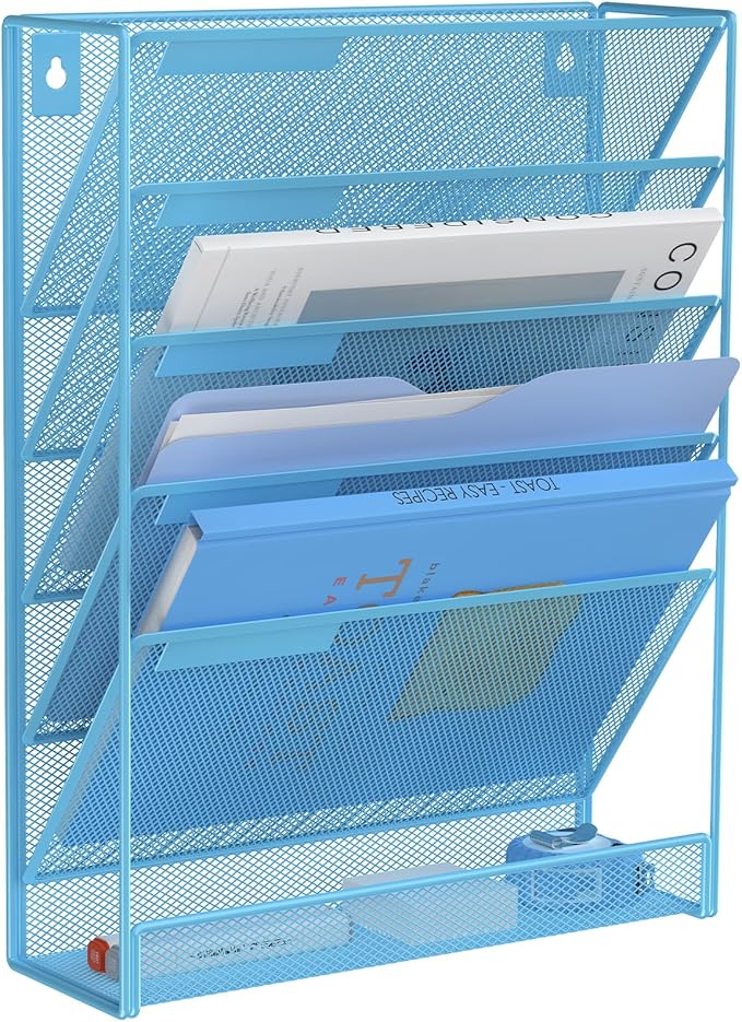 Kuntine.B Wall File Organizer (Blue, 6 Tier)