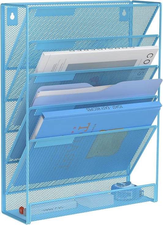 Kuntine.B Wall File Organizer (Blue, 6 Tier)
