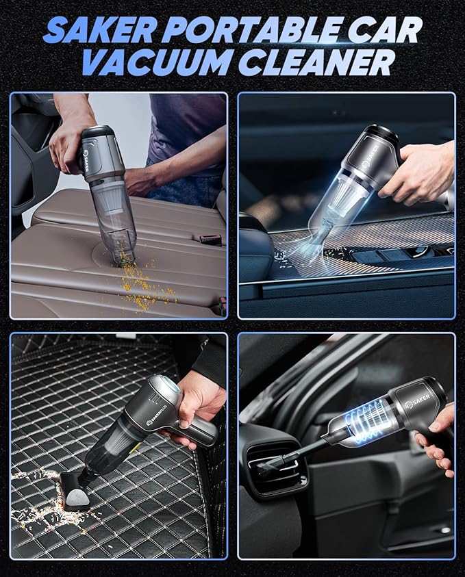 Saker Car Vacuum Portable Cordless 3 in 1 Handheld Car Vacuum 15000PA High Power with Brushless Motor and TypeC for Christmas Cars,Office,Home Cleaning HL107B