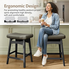 MAISON ARTS Grey Counter Height Bar Stools Set of 2 for Kitchen Counter Solid Wood Legs with Faux Leather Saddle Seat Farmhouse Barstools for 34