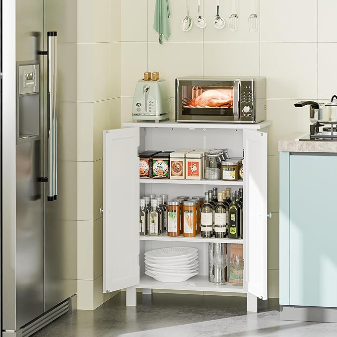 SUPER DEAL Modern Bathroom Floor Storage Cabinet with Adjustable Shelf and Double Door Rust Proof, Living Room Modern Home Furniture Storage Organizer Cabinet