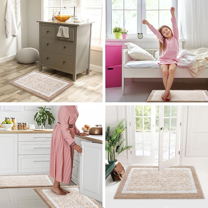 CozeCube Bath mats for Bathroom Non Slip, Fluffy Absorbent Microfiber Bath mat Washable, Aesthetic Bathroom Rugs, Cute Beige Bath mat, Beige, 32" x 20"
