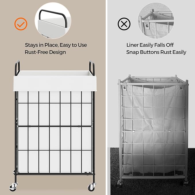 Slim Laundry Hamper, 60L Laundry Basket with Wheels, Clothes hamper with Removable Liner Bag