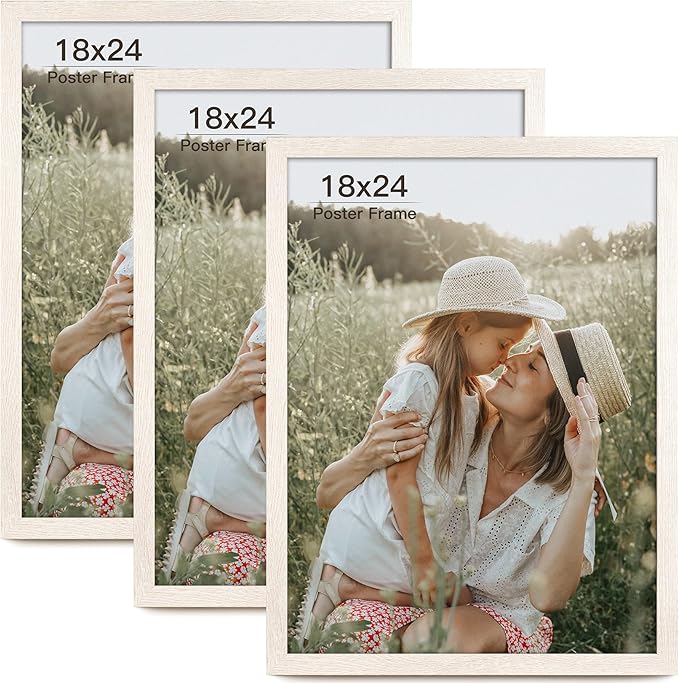 18x24 Frame Set of 3, White Wood Grain 18x24 Poster Frame for Gallery Wall Mounting (3 Pack,White)